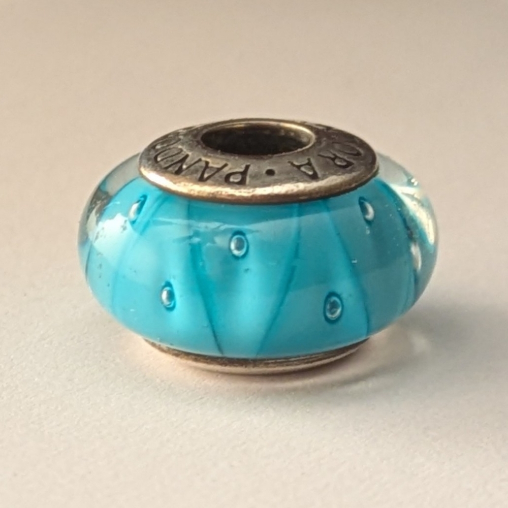 NEW Authentic Pandora Murano Glass Bead Blue Triangles with bubbles S925 ALE